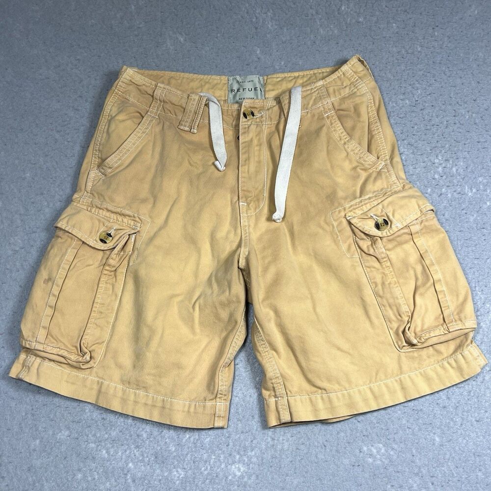 Refuel Shorts Men's Size 32 Tan Khaki Vintage Fatigues Cargo Pockets Drawstring